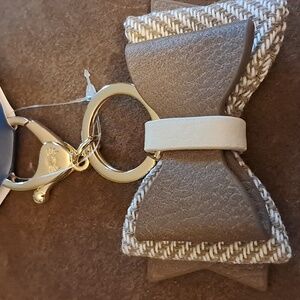 Chic Gray and Cream Bow Keychain